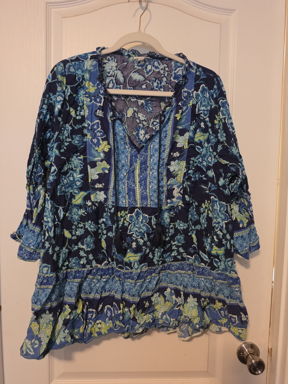 Avenue Blue Floral Tassel Tunic